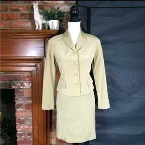 Emanuel Ungaro Vintage Tan Silk Blazer & Dress 2 Piece Matching Set Sz Petite 2